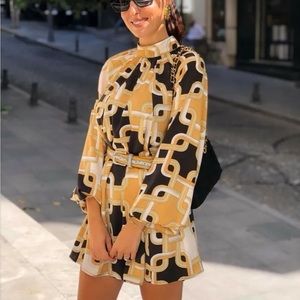 Richard Allen H&M Chain Retro 70’s 60’s Swing Dress 6 New Mod Tan Black Beige